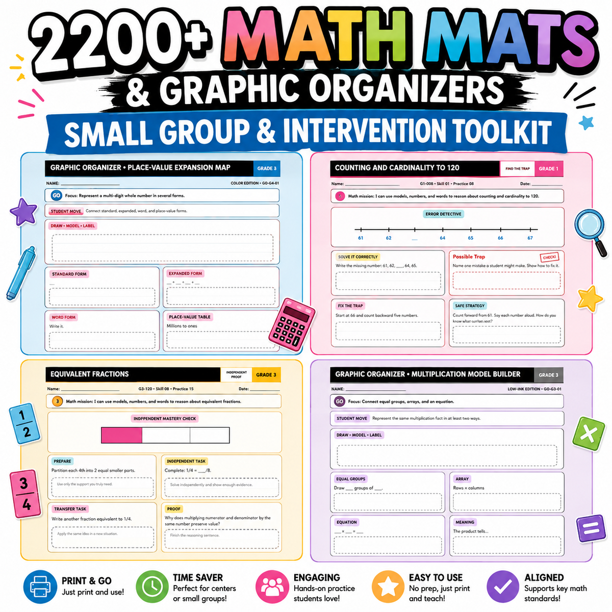 2,200+ Printable Math Mats & Graphic Organizers MEGA BUNDLE - 1st to 4th Grade